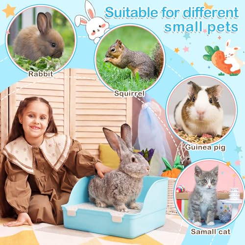 Reallnaive 15 Pcs Rabbit Starter Kit Small Rabbit Litter Box Girls Gift Animal Grooming Kit Bunny Toys Bowl Blankets with Cleaning Set for Guinea Pig Accessories(Sky Blue) - color: Sky Blue