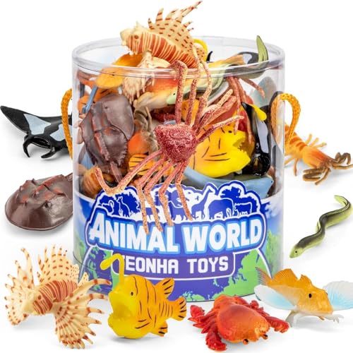 48 Piece Ocean Animal Toys with Gift Box, Mini Sea Creature Figures | Mini Vinyl Plastic Ocean Animal Figure, Themed Sensory Bins, School Project, Birthday Cupcake Topper Party Supplies, Preschoo