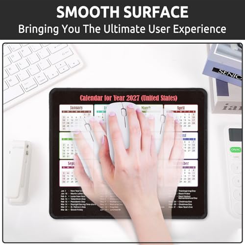 KONVINIT Ergonomic Mouse Pad with Wrist Rest, Black Mousepad with Non-Slip Rubber Base and Smooth Surface, Small Mouse Pads for Desk, Office Desk Accessories (2027 Calendar) - color: Black