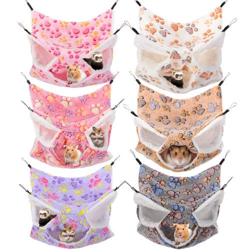 Sadnyy 6 Pieces Guinea Pig Rat Hammock Three Layer Ferret Bed Small Animal Hanging Pet Cage Hammock for Chinchilla Rat Sugar Glider Squirrel Reptiles (Classic Pattern)