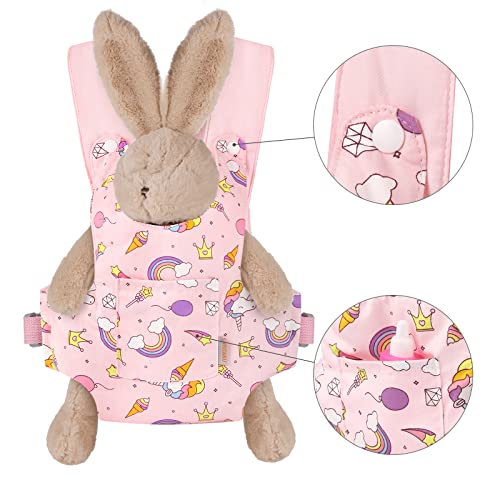 GAGAKU Doll Carrier Doll Accessories Stuffed Animal Carrier with Adjustable Straps for Kids – Pink (Stars) - color: Pink