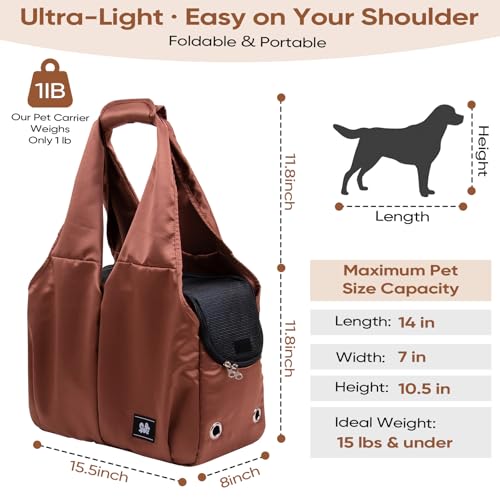 Dog Purse Carrier for Small Dogs, Cats, and Puppies – Soft-Sided Travel Pet Tote Bag with 4 Large Pockets, Foldable, Lightweight, Fits Pets up to 15 lbs, for Travel, Outings (Brown) - color: Brown