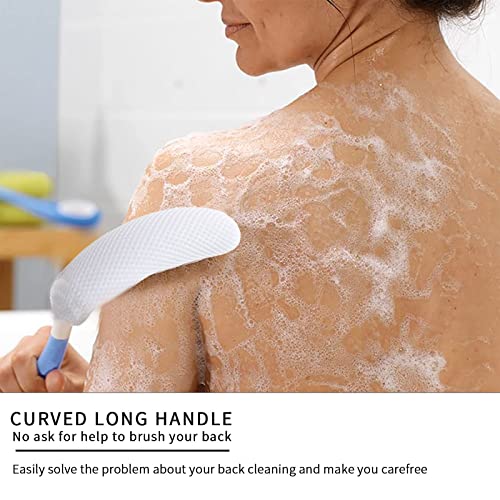 Back Bath Brush with Sponge, 15.39"Back Scrubber with Anti-Slip Long Handle | Back Scrubber for Shower, Curved Long Handle Bath Body Brush for Elderly Aid Bathing and Shower, Exfoliating Body Scrubber - size: Black+White Handle (Extra Large)