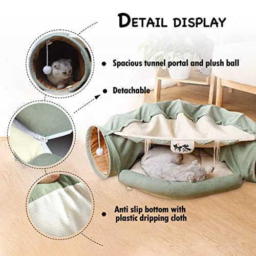 LEFTSTARER 2-in-1 Collapsible Cat Tunnel for Indoor Bed and Hideout - Pet Dog Rabbit Bunny Ferret Tunnel Tubes Toys with Removable Washable Mat, Tower Wheel Stuff - color: 1.Green