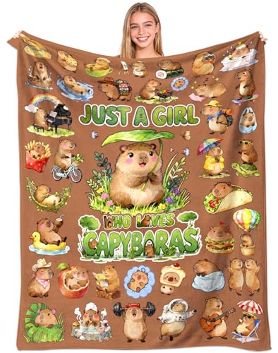 Capybara Blanket Gifts Soft Warm Flannel Capybaras Throw Blanket Capybara Birthday Decorations for Couch Bed Travel 50"x40" - color: Brown Capybara