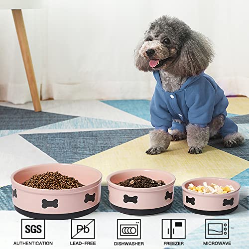 Sweejar Ceramic Dog Bowls with Bone Pattern, Dog Food Dish for Medium Dogs, Porcelain Pet Bowl for Water 35 Fl Oz (Pink) - color: Pink, style: Bone Pattern,6.8"x 2.9"(35 Fl Oz)