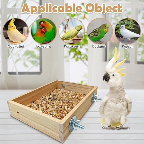 BNOSDM Wooden Bird Feeder for Cage Natural Wood Bird Foraging Box Food Dish for Small to Medium Birds Parrot Feeding Cups for Cockatiel, Lovebird, Parakeet, Budgies (Small) - size: S:7.87 x 5.9 x 1.6in