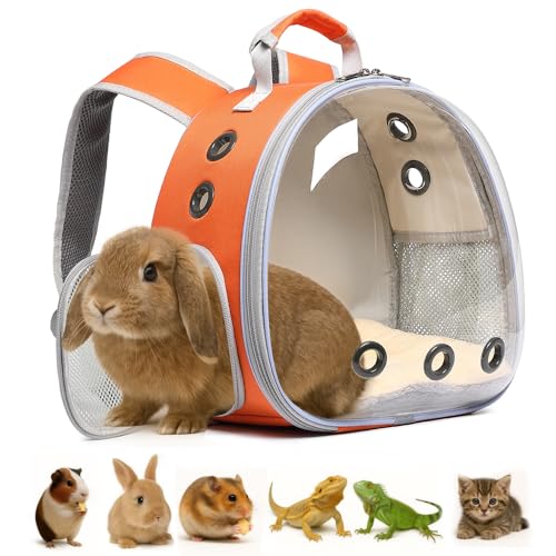 Bunny Carrier, Guinea Pig Carrier,Small Animal Carrier Backpack for Rabbit,Bearded Dragon, Lizard,Hamster,Kitten. Breathable Pet Travel Cage Bag (Orange) - color: Orange