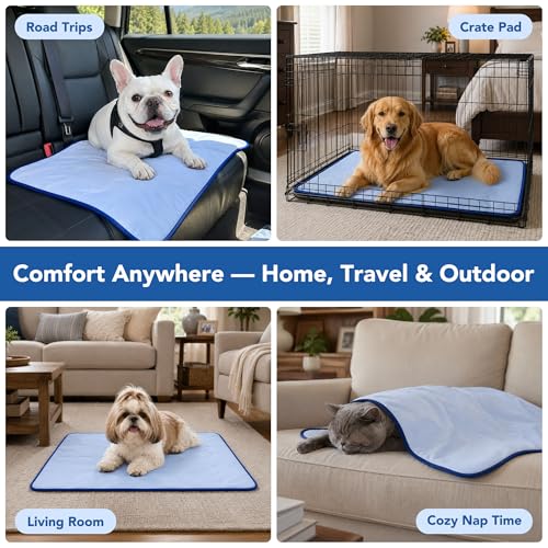 Deconovo Dog Cooling Mat, Reversible Cool-to-Touch Summer Pad with Quilted Soft Fill, Breathable Lightweight Pad for Bed/Couch/Crate, Machine Washable, Light Blue, 29x40 Inches - color: Light Blue, size: 29"W x 40"L (Pack of 1)