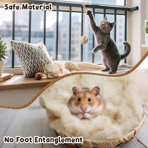Sukh Natural Kapok Hamster Bedding - Natural Kapok Pet Bedding Dog Bed Stuffing Filling Stuff Animal Pack Pet Supplies for Cat Guinea Pig Chicken Bunny Duck Nesting Boxes Soft Warm Dust-Free 3.5OZ