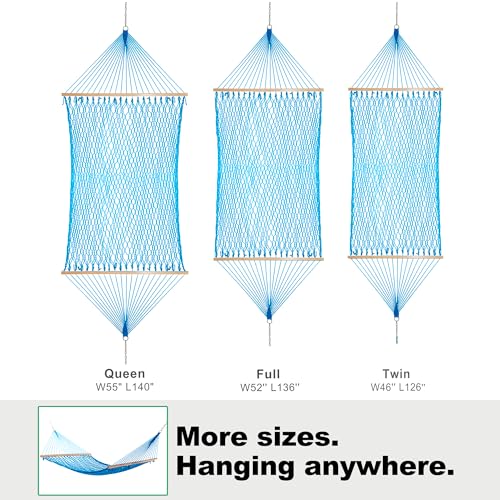 GAFETE Single Rope Hammocks for Outside, Traditional Hand Woven Cotton Hammock with Hardwood Spreader Bar, Max 450 lbs Capacity (Lake Aqua, Small) - color: Lake Aqua, size: Small