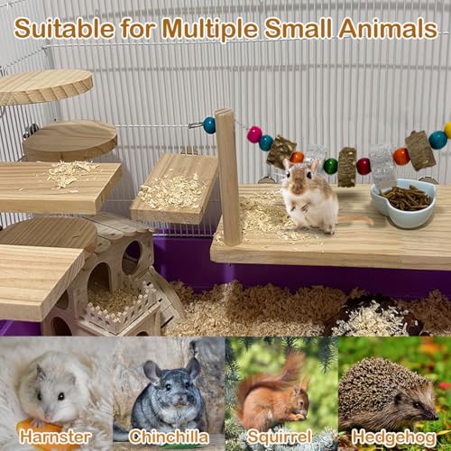 7 Pcs Chinchilla Ledges Wood Sets, Hamster Wooden Stand Platform with Lava Ledge Blocks Chew Toys Small Animal Cage Accessories for Rat Gerbil Guinea Pig Parrot Chipmunk Squirrel Mouse