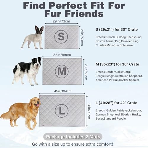 JoyBlooms Cooling Mat for Dogs 2Pack Cooling Pad for Dogs Pad Crate Pad with Elastic Strap,Q-Max 0.46 Cool Anti-Slip Breathable Thin Lightweight Portable Washable Kennel Mats Grey 35" x 23" (L-Crate) - color: Grey, size: 35" x 23" (L-Crate)