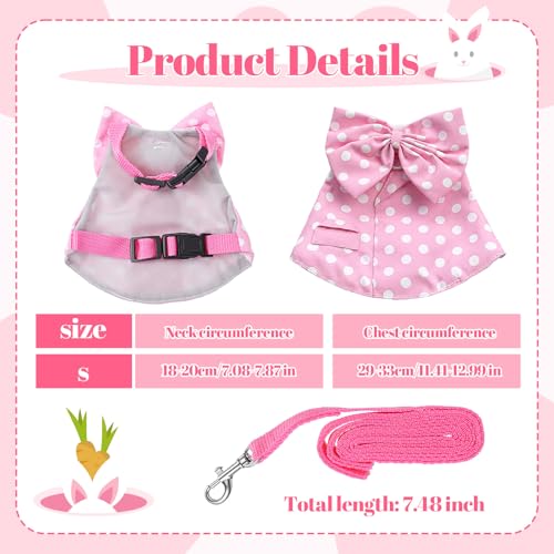 Gjinxi Adjustable Bunny Rabbit Harness Leash Set Comfort No Pulling Vest | Cute Mesh Harness Stuff with Bow, Escape Proof, Accessories, for Small Pets, Kittens, Guinea Pig, Baby Ferret, Rats, Hamster