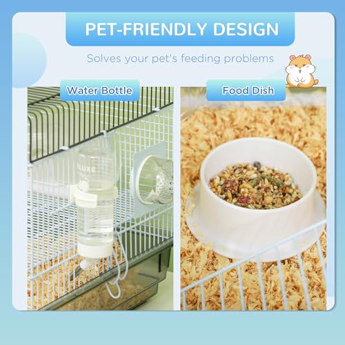 PawHut Hamster Cage, 2 Levels Gerbil Cage, Small Animal Cage for Dwarf Hamster with Tubes and Tunnels, Exercise Wheel, Food Dish, Water Bottle, Ramp, 23" x 13" x 12", Gray | Gerbil Habitat, Small Animal Cage, Tubes and Tunnels, Exercise Wheel, Food Dish,