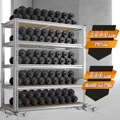 REIBII 2500LBS Garage Shelving,40"W Rust-Proof Storage Shelves For Basement | 5-Tier Metal Shelving,Waterproof,Adjustable Pantry Shelves,Resists Rust,for Closet Kitchen 40" W x 19.7''D x 72''H,Silver - size: 40"W x 19.7"D x 72"H