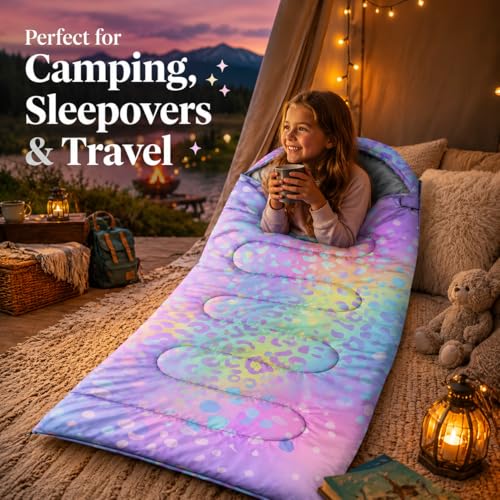 AILONEN Midnight Meow Sleeping Bag, Charcoal Cat Eyes Crescent Graphic, Portable Camp Sack Sleepover Style - color: Rainbow4