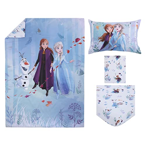 Disney Frozen 2 Nature is Magical Purple, Blue and White 4 Piece Toddler Bed Set - Comforter, Fitted Bottom Sheet, Flat Top Sheet, Reversible Pillowcase - color: Frozen 2 Nature is Magical