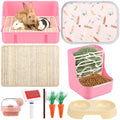 Honeydak 10 Pcs Rabbit Starter Kit Small Litter Box Bunny Grooming Kit Scratch Pads Hay Feeder Bowl Ice Pad with Bunny Toys for Guinea Pig Rabbit Accessories(Pink) - color: Pink
