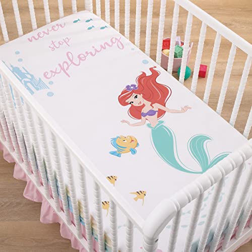 Disney Ariel Watercolor Wishes Aqua, Pink and White Never Stop Exploring 100% Cotton Photo Op Fitted Crib Sheet - color: Ariel Watercolor