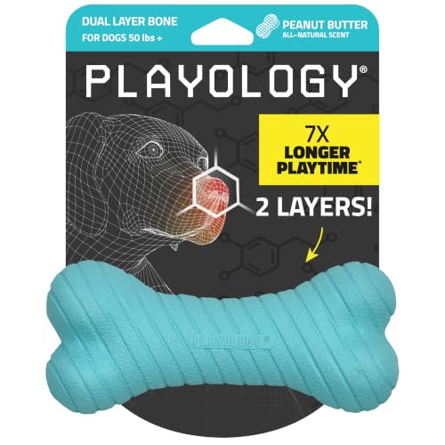 Playology Dual Layer Bone Dog Chew Toy - Jumbo, Peanut Butter Scent | Rubber Construction, All Natural Scent, Heavy Duty Design - size: Jumbo, style: Peanut Butter