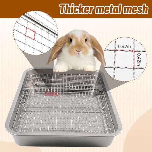 Rabbit Litter Box Stainless Steel Gird Rabbit Litter Box,304 Stainless Steel Sifting Tray with &Non-Slip Feet Mats,Small Animal Toilet Potty Tray Easy to Clean and Wash
