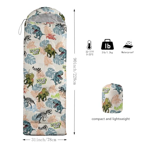 QOOMO Camping Sleeping Bags,3 Season Warm & Cool Weather,Lightweight,Waterproof Sleeping Bags for Adults & Kids,Traveling,and Outdoors,Camping Gear Equipment - color: dinosaur
