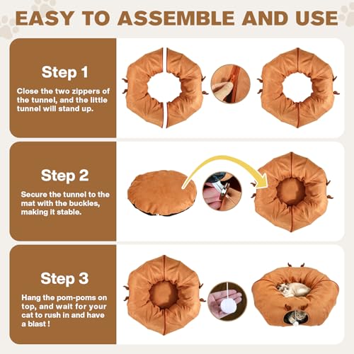 3-in-1 Bunny Tunnel Bed,Collapsible Rabbit Tunnel Toy,Portable Playground | Multi-Functional Collapsible Tunnel Tubes Toys, Three Play Shapes, Suitable for Cats, Puppies, Rabbits, and Ferrets - color: orange