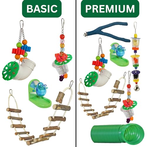 Cage Enhancement Set - Interactive Climbing Foraging Natural Branch Perch Cage Accessory Toy Bundle - for Sugar Gliders, Rats, Ferrets, Hamsters, Squirrels, Parrots, Birds, Marmosets, Degus, Monkeys