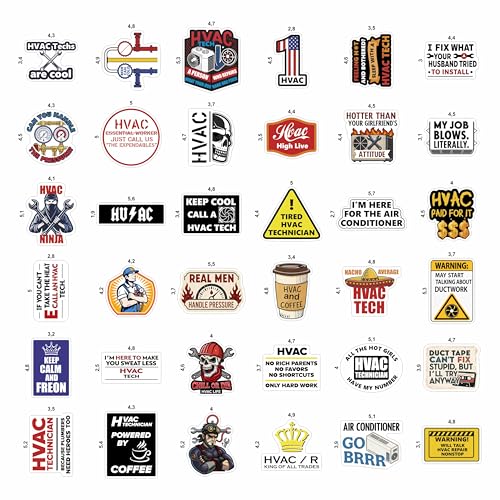 100Pcs HVAC Stickers Hard Hat, Water Bottle, Laptop – HVAC Toolbox Decals – Air Conditioning Stickers - Funny Hard Hat Decals - Gifts for Men & Women - color: Hvac Stickers