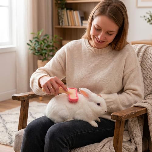 3PCS Bunny Brush Set, Silicone Pet Brush for Grooming, Rabbit Brush For Shedding Grooming, Hair Buster Comb for Small Animals, 2PCS Soft Silicone Brushes and 1PCS Nail Clipper Set for Gentle Pet Care