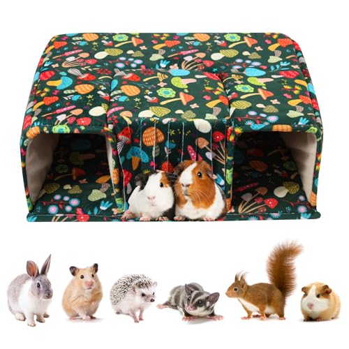 Guinea Pig Hideout with Tunnels, Toys & Cozy House - Soft Large Bed for Small Pets - Blackish Green Mushroom - color: Blackish green mushroom