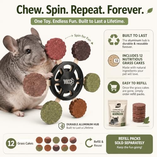 YKD Chinchilla Chew Toys, Rotating Spinner Toys + 12 Pcs Timothy Hay | Rabbit Chew for Teeth Grind & Digestion, Rust-Proof Aluminum Toy, for Rabbit, Bunny, Chinchilla, Hamster Dental Health - color: Black - Aluminum Alloy Toy