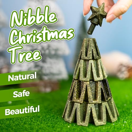 TEEWY Christmas Tree Guinea Pig Toys, Natural Vegetables, Fruits and Timothy, Hamster Chew Toys for Teeth, Guinea Pig Toys Enrichment, Small Animal Chew Toys for Chinchilla, Hamster, Rat, Gerbil - style: Christmas Tree