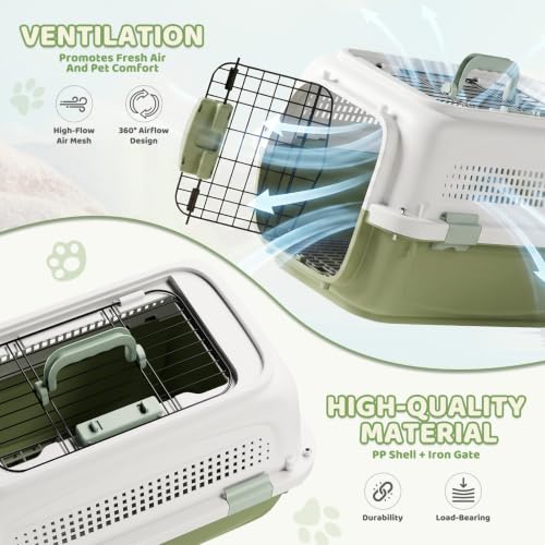 Magshion 18 Inch Hard-Sided Dog Cat Carrier, Grey | Top&Front Door Access, Plastic Dog Kennel for Traveling, Durable Handle, Ventilation, Detachable Pet Bowl, For Pet Up 20 lbs - size: 18"L x 10.5"W x 12"H