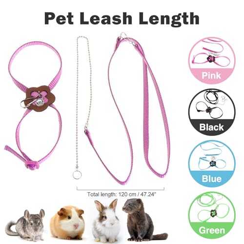 2 Pack Adjustable Hamster Leash Harness for Harness for Ferret Baby Rabbit Hamster Rat Mouse Leash Lead with Bell (Pink - color: Pink