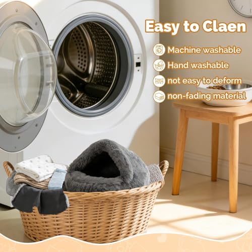 RAINFLOW Plush Guinea Pig Hideout Bed - Grey Fleece Hamster Cave Bed | Warm Cozy Small Animal Cave with Stable One-Piece Design, Washable Hamster Bed Hideaway for Guinea Pig, Bunny & Hedgehog Cage