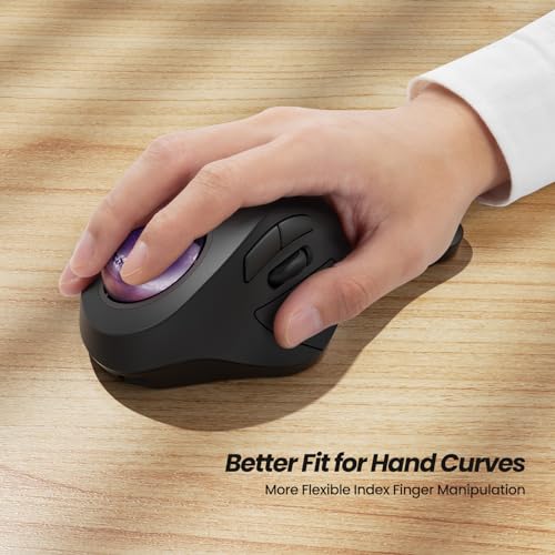Nulea M505A Wireless Trackball Mouse Ergonomic 44mm Index Finger Control | Rechargeable rollerball mouse with 5 DPI levels,Bluetooth connection,smooth tracking,compatible with PC Mac Windows-Purple - color: C-Purple