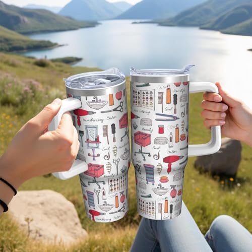 30oz Hair Stylist Stainless Steel Tumbler with Handle and Straw,Hairstylist Mug Cup Water Bottle with Lid,Hairdresser Cosmetology Salon Owner Beautician Gifts - color: Hair