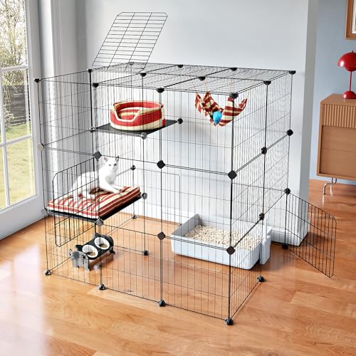Oneluck 3-Tier Cat Cages Indoor Enclosure DIY Cat Playpen Catio Detachable Metal Wire Kennels Cats Crate Large Extra Exercise Place Ideal for 1 Cat,35.4 Inches - size: 35.4"L x 31.5"W x 35.4"H