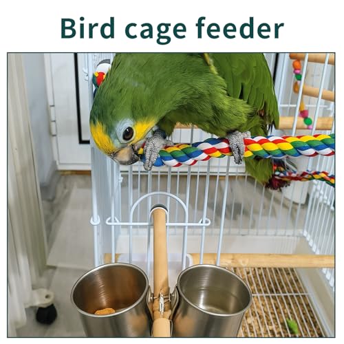 TBWHL Parrot Feeding Cups Hanging Pet Animal Stainless Steel Birdcage Bowls Bird Bowls for Cage Parakeet Birds Cage Accessories Suitable Small and Medium Bird S