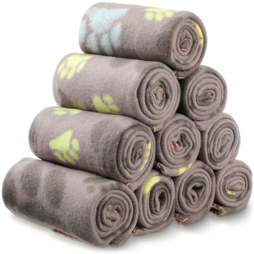 Tatuo 10 Pieces Pet Blankets with Paw Print Dog Cat Fleece Blankets Soft Warm Sleep Mat Pad Bed Cover for Kitten Puppy and Other Small Animals, 24 x 28 Inch(Cute Color) - color: Cute Color