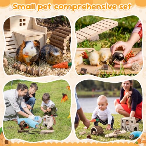 Foilswirl 17 Pcs Hamster Cage Accessory Set, Hamster Toys with Wooden House, Tunnel, Bridge, Natural Chew Toys, Playground Kit for Hamsters, Gerbils, Small Animals