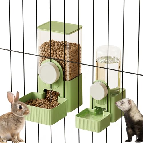 Hanging Automatic Pet Food Water Dispenser,Gravity Bunny Water Food Bowl Dispenser for Cage Kitten Rabbit,Puppy and Chinchilla Hedgehog Ferret (Green)