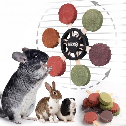 YKD Chinchilla Chew Toys, Rotating Spinner Toys + 12 Pcs Timothy Hay | Rabbit Chew for Teeth Grind & Digestion, Rust-Proof Aluminum Toy, for Rabbit, Bunny, Chinchilla, Hamster Dental Health - color: Black - Aluminum Alloy Toy