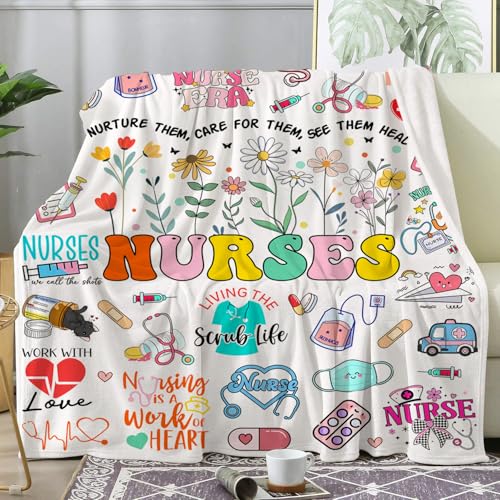 Nurse Gifts for Women Nursing Graduation Blanket Throw Nursing Gift Plush Flannel Accessories Nurse Practitioner Gifts for Nurses Work Office Decor Retirement Birthday Gift 50"X40" - color: Nurse Gift, size: 50"x40"