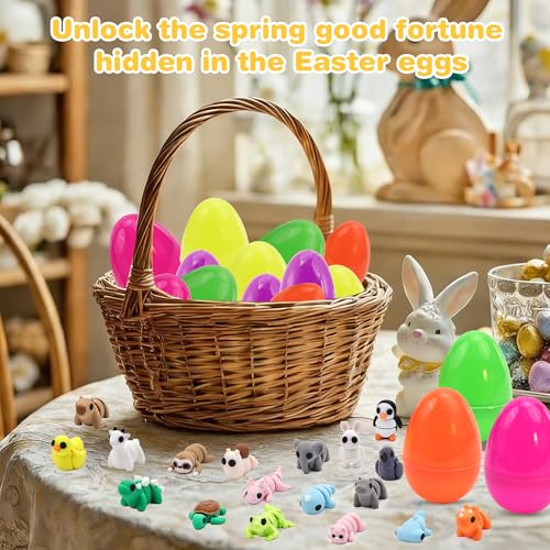 Easter Egg with 38 pcs 3D Printed Animal Figurines Set,Articulated, Flexible, and Exquisitely Cute, Easter Basket Stuff Fillers with Easter Egg, for Kids. - style: Animal G