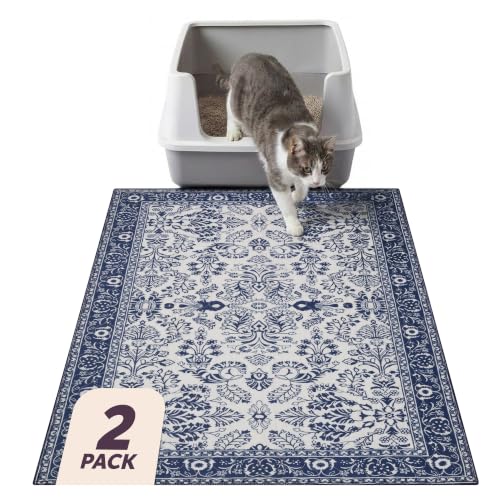 Lovewag Cat Litter Mat, Litter Box Mat, Indigo Garden, 36x48, 2 Pack | Washable litter mat cover, kitty litter mat & cat mat for litter box, litter trapping mat, prevents tracking, multi-cat - color: Indigo Garden, size: 36x48 inches (Pack of 2)