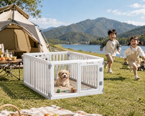 Clear Acrylic Dog Playpen with Door,23.6" Puppy Playpen,Easy Assemble Pet Fence for Puppies/Small Dog Play Pen Indoor (White, 23.6"&40", 4 PC(Fence))