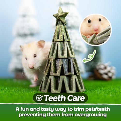 TEEWY Christmas Tree Guinea Pig Toys, Natural Vegetables, Fruits and Timothy, Hamster Chew Toys for Teeth, Guinea Pig Toys Enrichment, Small Animal Chew Toys for Chinchilla, Hamster, Rat, Gerbil - style: Christmas Tree